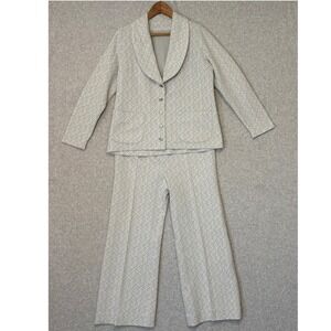 Vintage 70s Leisure Suit Unbranded‎ Women's Large 2 Pc Suit Set Gray White Disco